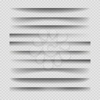 Transparent divider shadows. Shading effect dividers vector illustration, shadow shade out paper page overlay elements, site flyer banner poster realistic edge lines isolated