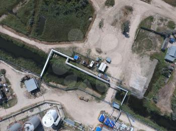 Top view of the equipment for oil separation. Equipment for the drying gas and condensate collection. Oilfield equipment.