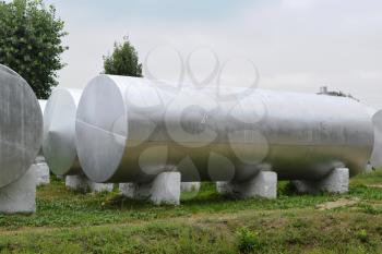 Silver tanks for storage of fertilizers. Agricultural buildings.