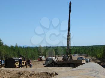 Sakhalin, Russia - 12 November 2014: Construction of the gas pipeline on the ground. Transportation of energy carriers.