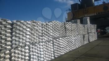 Novorossiysk, Russia - August 11, 2016: Aluminum ingots Transportation of aluminum for export