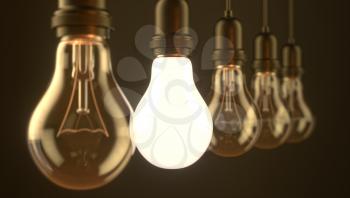 Lamp bulbs Illuminated on studio background. 3D illustration