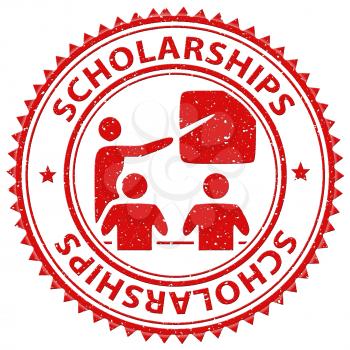 Scholarships Stamp Showing Education Learned And Diploma