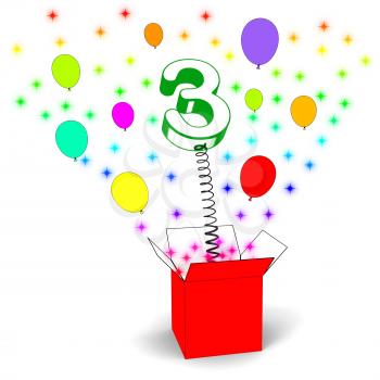 Number Three Surprise Box Meaning Celebration And Colourful Balloons