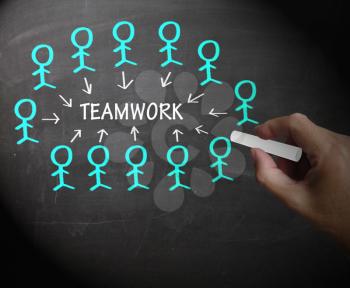 Teamwork Stick Figures Showing Working As A Team