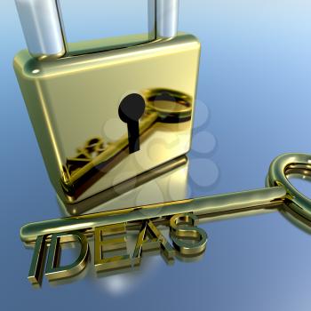 Padlock With Ideas Key Showing Improvement Concepts And Creativness