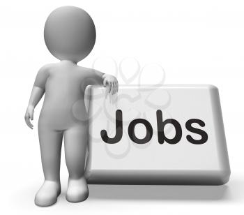 Jobs Button With Character Showing Hiring Recruitment Online Hire Job