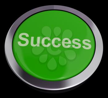 Success Button In Green Showing Achievements And Determination