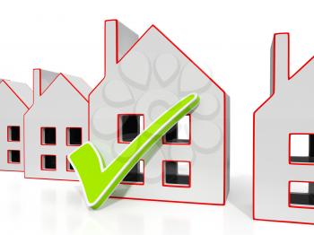 House Icons With Tick Showing House Or Building For Sale