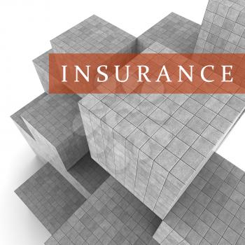 Insurance Blocks Showing Financial Policy And Indemnity 3d Rendering