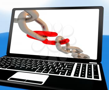 Opened Chain On Laptop Shows Computer Security Or Fragile Protection