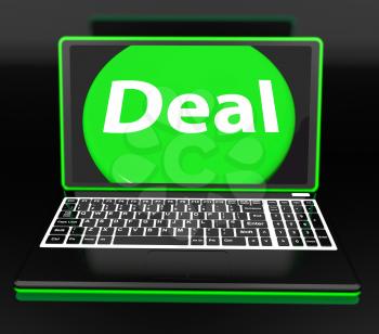 Deal Laptop Showing Contract Online Trade Deals Or Dealing