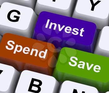 Save Spend Invest Keys Showing Financial Choices