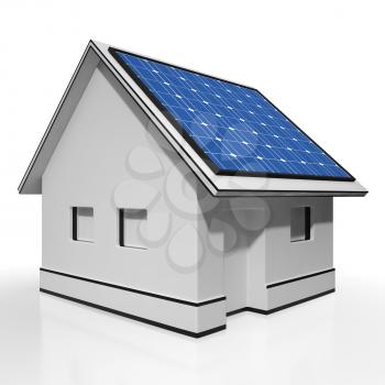 House With Solar Panels Shows Sun Electricity Or Power