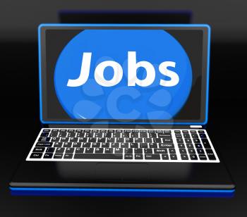 Jobs On Laptop Showing Unemployment Jobless Or Hiring Online
