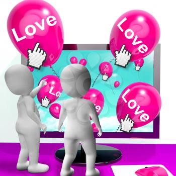 Love Balloon Showing Internet Fondness and Affectionate Greetings