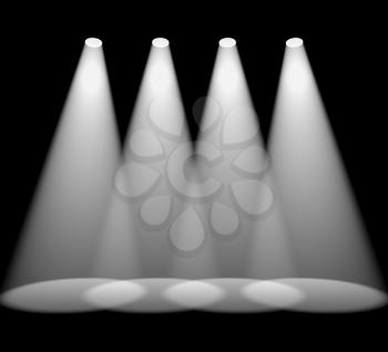Four White Spotlights In A Row On Black For Highlighting A Product