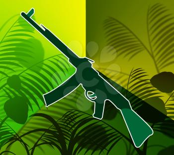 Machine Gun In The Jungle Showing Warfare And Battle