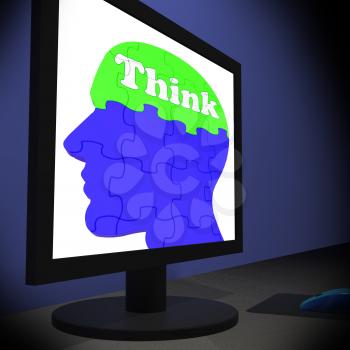 Think On Brain On Monitor Shows Human Solving And Concentration