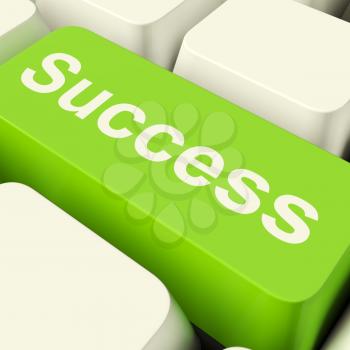 Success Computer Key In Green Showing Achievement And Determinations