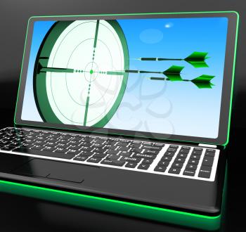 Arrows Aiming On Laptop Showing Extreme Accuracy Or Perfect Targeting
