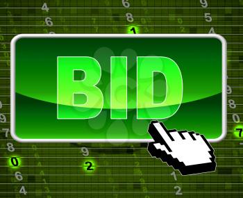 Bid Button Showing World Wide Web And Internet Auction