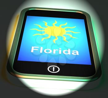 Florida And Sun On Phone Displaying Great Weather In Sunshine State