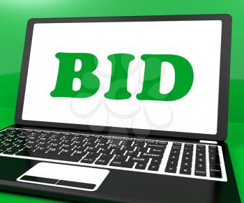 Bid On Laptop Showing Bidder Bidding Or Auction Online