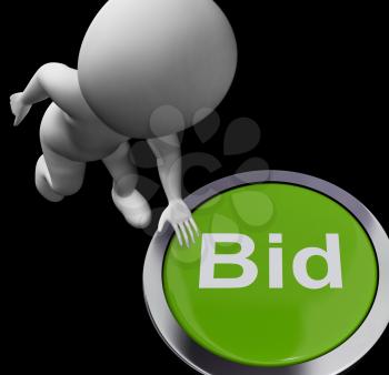 Bid Button Showing Auction Buying And Selling