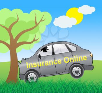 Insurance Online Crash Showing Car Policy 3d Illustration