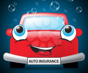 Auto Insurance Smiling Vehicle Means Car Policies 3d Illustration