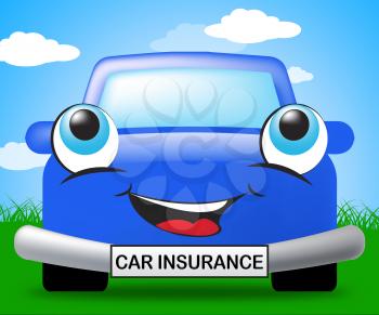 Car Insurance Smiling Vehicle Represents Auto Policy 3d Illustration