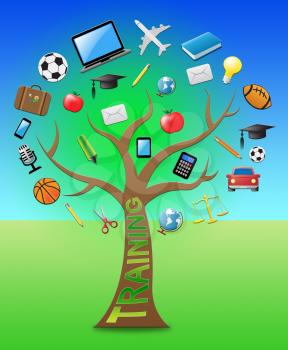 Training Tree With Icons Shows Learning Webinars 3d Illustration