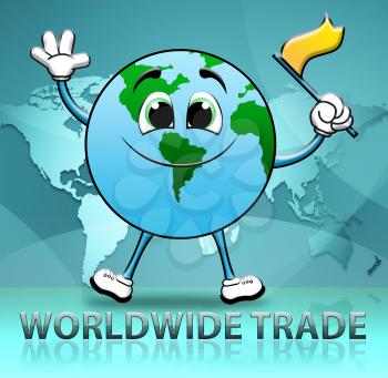 Worldwide Trade Globe Character Indicates Import E-Commerce 3d Illustration