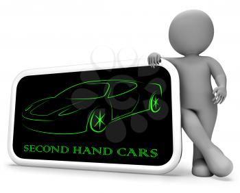 Second Hand Cars Phone Indicating Vehicles Drive And Second-Hand 3d Rendering