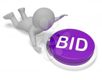 Bid Character Pushing Button Shows Auction Bidder And Auctioning