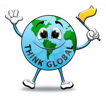 Think Global Globe Character Means Contemplating Earth 3d Illustration