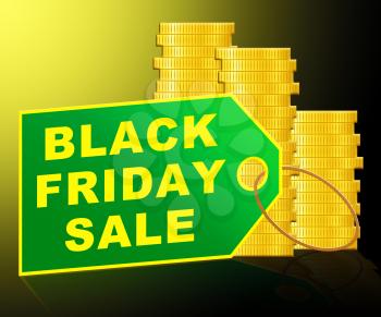 Black Friday Sale Label And Coins Represents Thanksgiving Discounts 3d Illustration