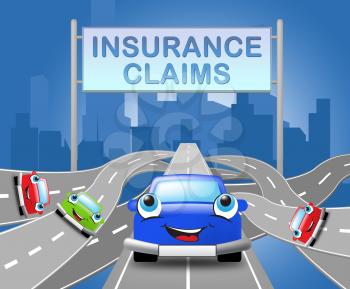Insurance Claims Sign Over Motorway Shows Policy Claim 3d Illustration