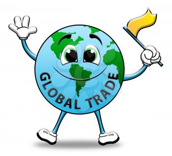 Global Trade Globe Character Shows World Commerce 3d Illustration