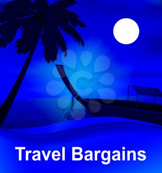 Travel Bargains Beach By Moonlight Representing Low Cost Tours 3d Illustration