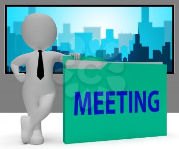 Meeting Folder Character Showing Discuss Meetings 3d Rendering