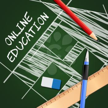 Online Education Equipment Shows Schooling Website 3d Illustration