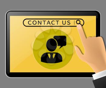 Contact Us Tablet Representing Customer Service 3d Illustration