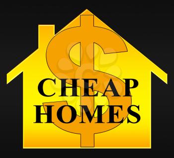 Cheap Homes Dollar Icon Showing Real Estate 3d Illustration