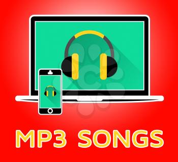 Mp3 Songs Laptop Showing Melody Listening 3d Illustration