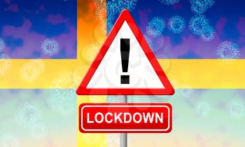 Sweden lockdown halting coronavirus spread and outbreak. Covid 19 Swedish precaution to lock down virus disease - 3d Illustration