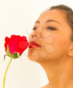 Smelling Rose Girl Showing Elegant Valentines Day