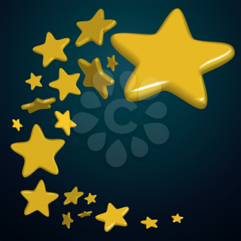 flying Golden stars on blue background, vector illustration