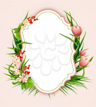 Greeting card with colorful flower background. Vector illustration.
